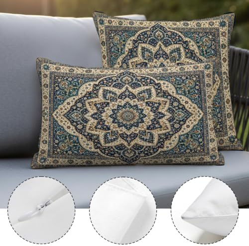 Boho Traditional Throw Pillow Covers, Navy Gold Cream Floral Pattern