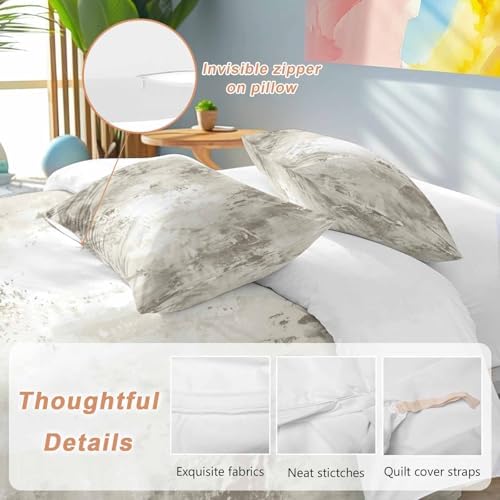 3 Piece Light Gray Duvet Cover Set Queen Size,Microfiber