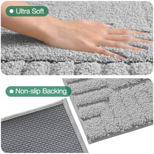 LUMI Soft Bathroom Rugs Absorbent, Non Slip Bath Mat 24x60, Light Grey
