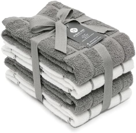 100% Cotton Terry Dish Towels, 4 Pack 16 x26 Inches, Super Soft and