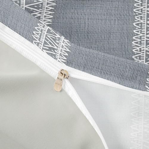 3 Pieces Grey Duvet Cover Queen,Bohemian Triangle Bedding Set