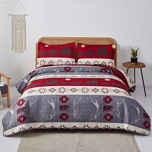 Black Bear Lodge Quilt Full/Queen Size Rustic Bedding Antlers