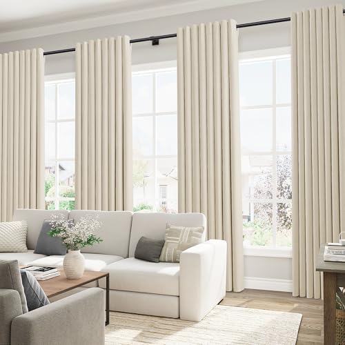 Jowels Warm Beige Linen Grommet Blackout Curtains 108 Inch Long for
