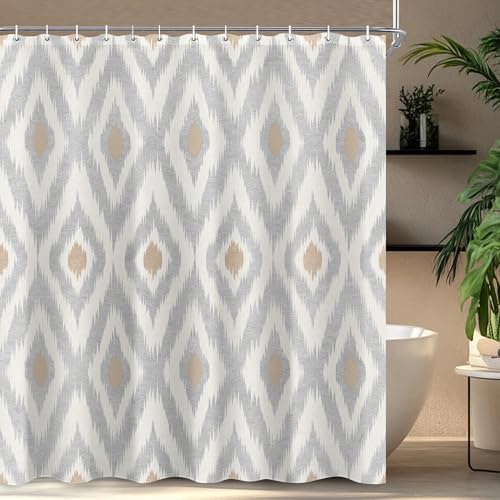 Modern Grey Tan Shower Curtain Sets for Bathroom 60Wx72H Geometric