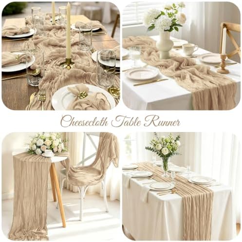 10 Pack Beige Cheesecloth Table Runner 17x108 Inch Boho Gauze Cheese