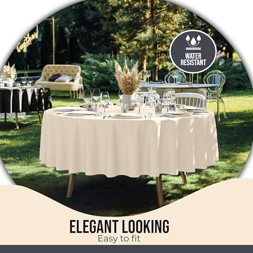 Party Solids 12-Pack Ivory Round Plastic Tablecloth Disposable – Size