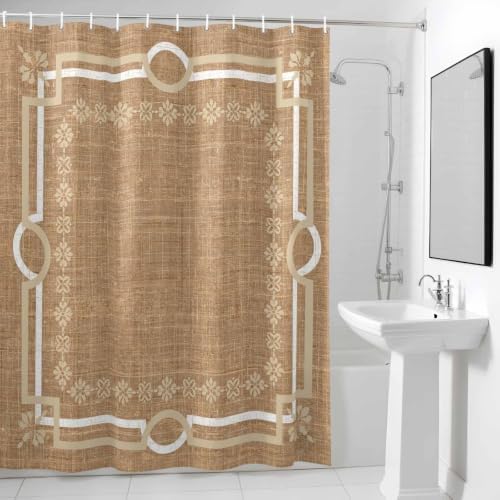 QueenKer Brown Double Lines Shower Curtain Modern Linen Texture