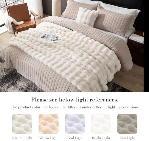 Amélie Home Faux Fur Throw Blanket for Bed, Ultra Soft Fuzzy Plush