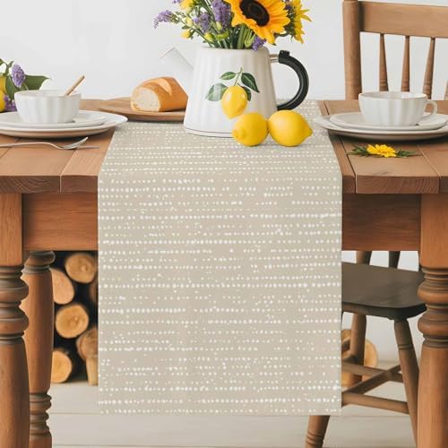 Neutral White Spot Table Runner for Dining Table Minimalist Modern