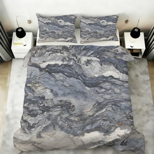 Abstract Marble Duvet Cover King Size, Realistic Marble Look Bedding