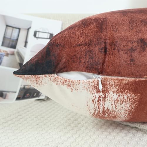 OYIMUA Velvet Decorative Pillow Covers Rust 18x18 Set of 2 Modern