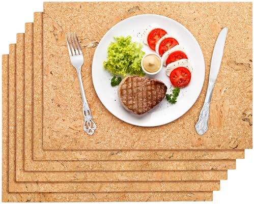 Fasmov 6 Pieces Cork Placemats, 17 x 12 Inch Heat Resistant Dining