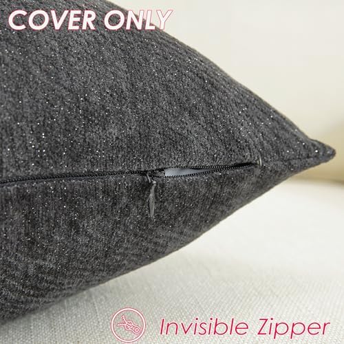TAOSON Set of 2 Black Chenille Throw Pillow Covers, 18x18 Inch Sparkle