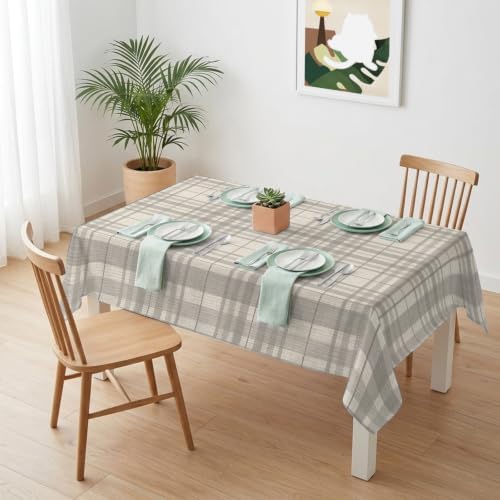 Minimalist Gray Stripe on Beige Waterproof Tablecloth Rectangle