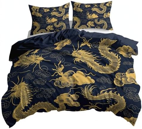 King Duvet Cover Set Chinese Dragon Auspicious Clouds Bedding with
