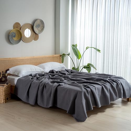 100% Turkish Cotton Waffle Blanket Queen - Cozy, Airy, Lightweight