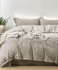 JELLYMONI 100% Washed Cotton Beige Striped Duvet Cover Set Cal King
