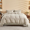 BISELINA 100% Washed Cotton Duvet Cover Set 3pcs with Bowknot Ties