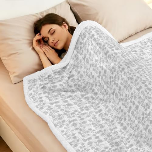 Fleece Sherpa Bed Blankets, Vintage Gray Microfiber Plush Flannel