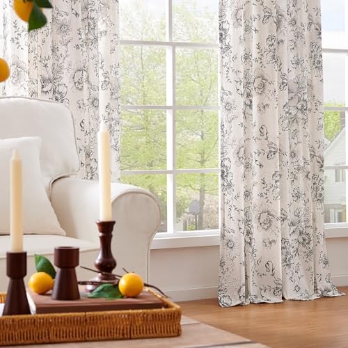 jinchan Floral Linen Curtains 120 Long for Living Room 2 Panels