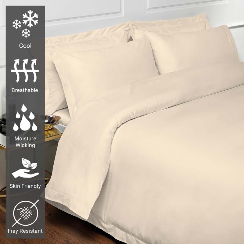 Pizuna 100% Cotton King Duvet Cover Set 400 Thread Count Beige