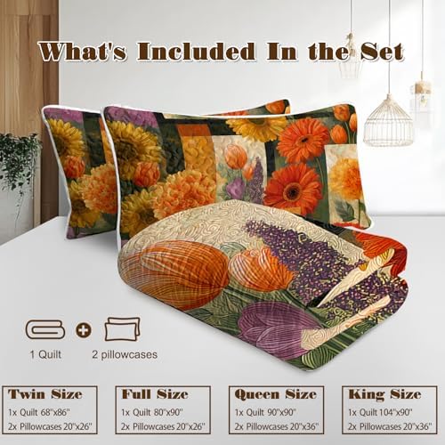 BlessLiving 3-Piece Quilt Set King Size, Soft Microfiber Lightweight