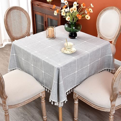 Plaid Farmhouse Tablecloth Checkered Cotton Linen Heavy Weight Table