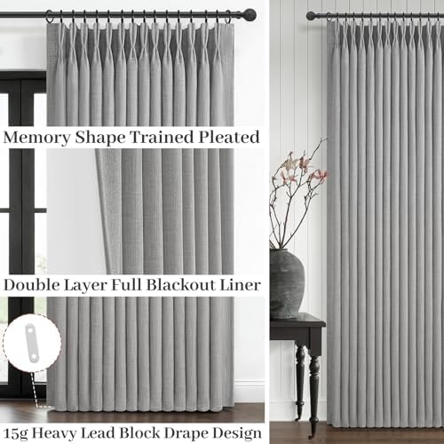 Pinch Pleated Light Grey 108 Inch Large Curtains for Patio Sliding