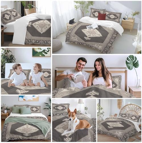 Grey Beige Boho Bedding 3 Piece Duvet Cover Set Full Size