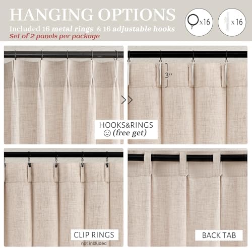 PleatedDrapes Light Filtering Primitive for Living Room, Thick Linen
