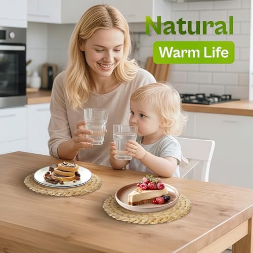 Natural Water Hyacinth Placemats, Handwoven Square Table Mats