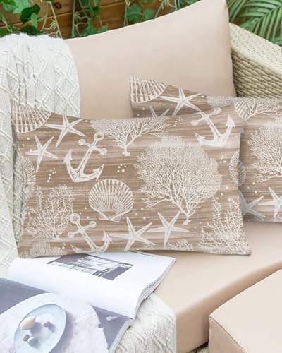 Outdoor Pillow Covers with Inserts,Brown Anchor Nautical Waterproof
