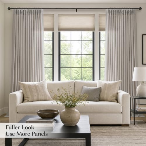 Semi Sheer Pinch Pleated Linen Curtains for Living Room 108 Inches