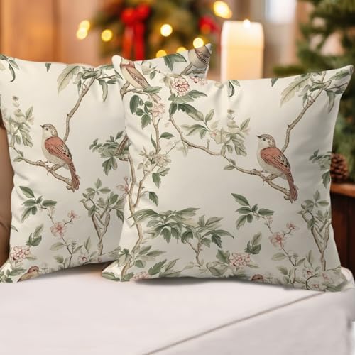 Chinoiserie Bird Floral Pillow Covers 18x18, Chinoiserie Home Decor