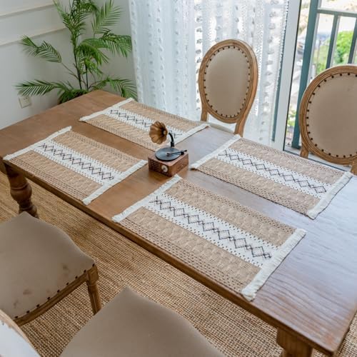 Rectangular Woven Placemats Set of 4 for Kitchen Boho Geometric