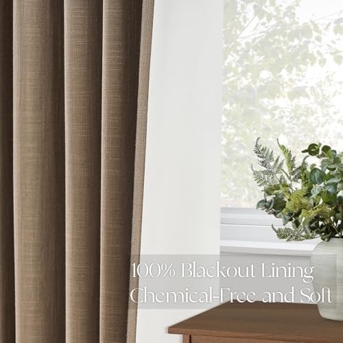 Topfinel Linen Blackout Curtains 96 Inch Long, Pinch Pleat Rustic
