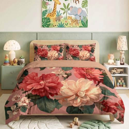 California King Duvet Cover Set Plants Floral Green Leaves Elegant