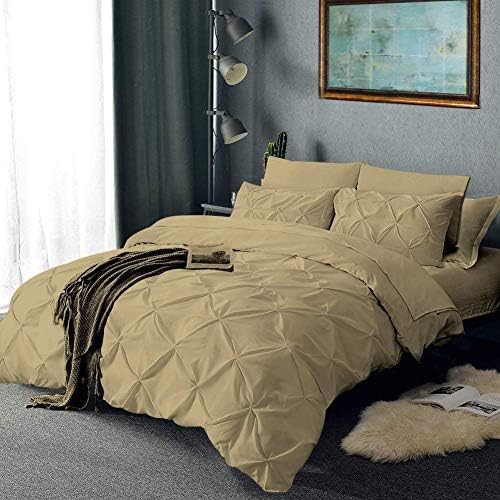 Pinch Pleated Duvet Cover with Zipper Closure and 2 Pillow Shams 100%