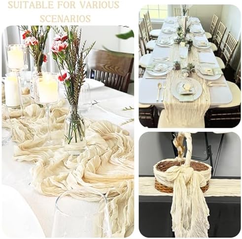 6 Pack 120 Inch Beige Cheesecloth Table Runner Boho Rustic Gauze Sheer