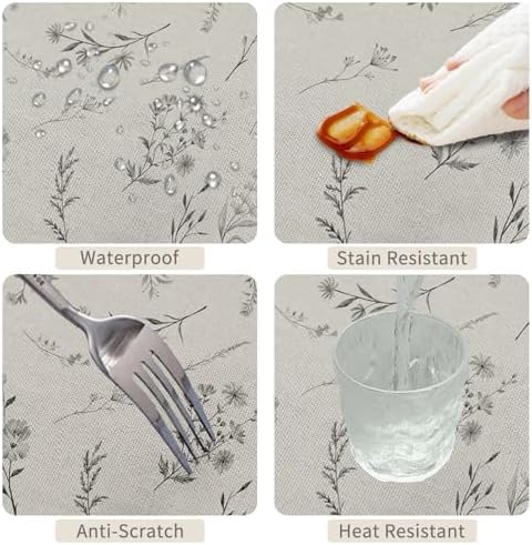 Gray Flowers Table Cloth 70x70 Inch Spring Summer Botanical Plants