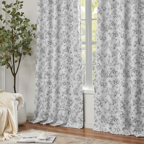 jinchan Black Floral Blackout Curtains 84 Inch Vintage Back Tab 2