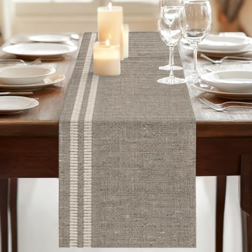 Flax Gray Table Runner 72 inches Long Oatmeal Beige Woven Fabric