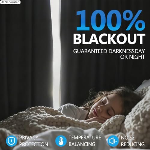 Linen 100% Blackout Curtains for Bedroom, Black Out Curtains 84 Inch