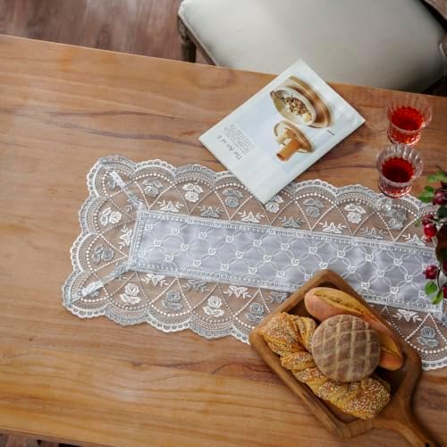ARTABLE Light Grey Lace Table Runner Macrame Embroidered Scarf