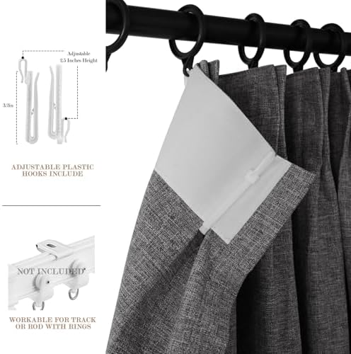 Fcosie Natural Grey Extra Long Pinch Pleated Curtains 108 Inches Long