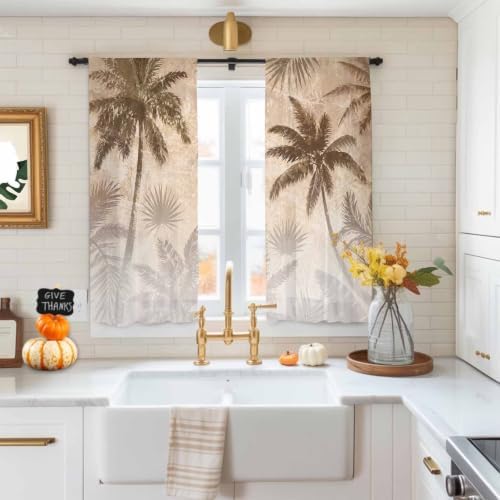 Palm Trees Sheer Curtains 72 Inches Long, Tropical Coconut Palms