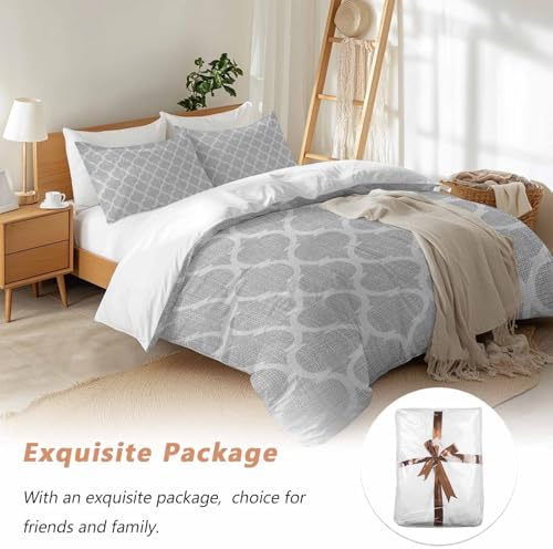 Grey Bedding Queen Duvet Cover Set, 3 Piece Microfiber Soft Comforter