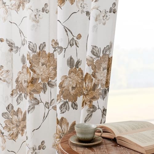 FOLKSIDE Vintage Floral Curtains 72 Inches Long for Living Room