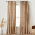 Light Brown Boho Linen Curtains 120 Inch Length 2 Panel Set with