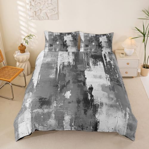 jejeloiu Grey Abstract Duvet Cover Queen Size Modern Art Bedding Set